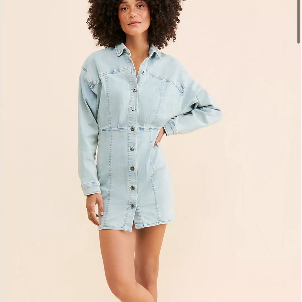Free People Light Blue Denim Shirt Dress